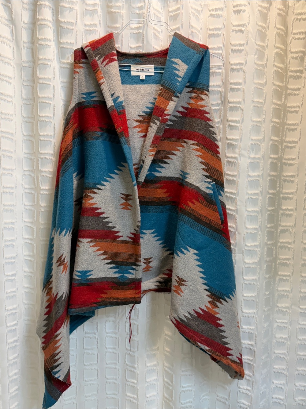 BB Dakota Multicolor Aztec Knit Hooded Wrap - Teal, Red, Gray